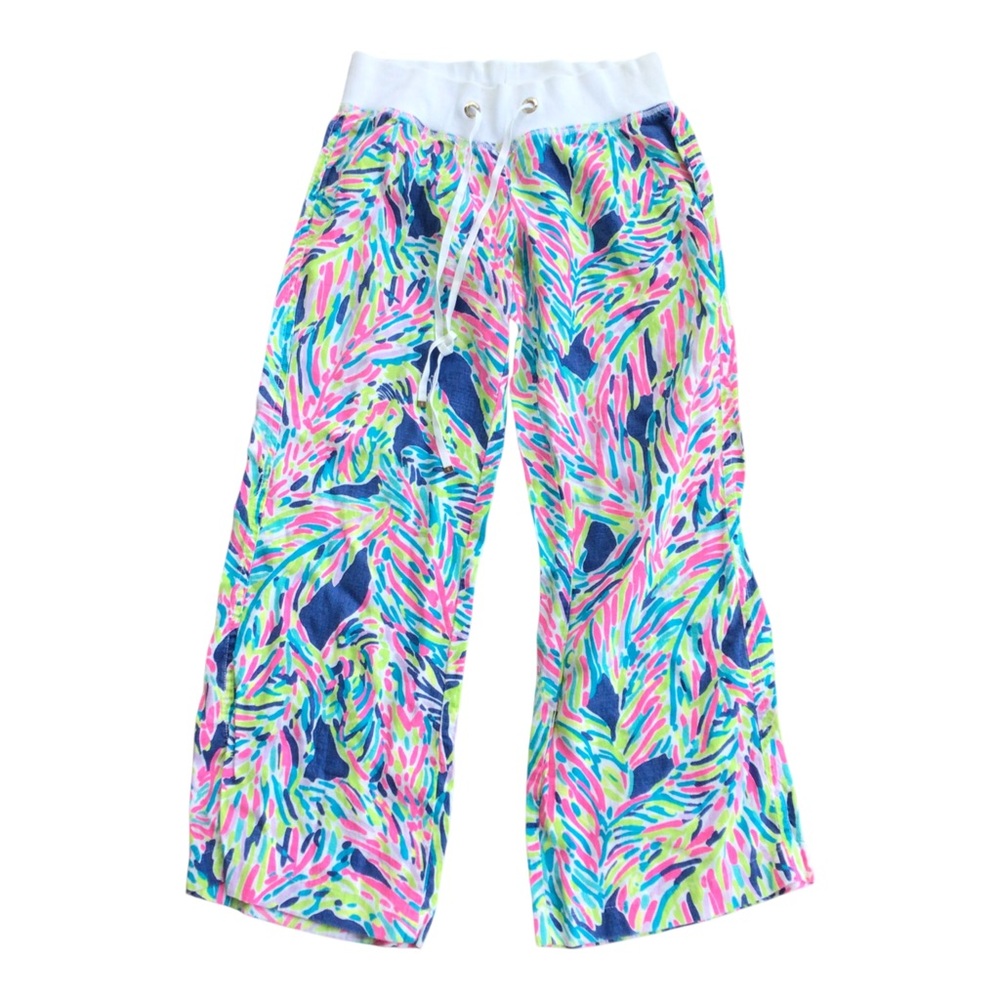 Lilly Pulitzer Beach Pants Colorful Pink Linen Blend Casaul Pants Womens M
